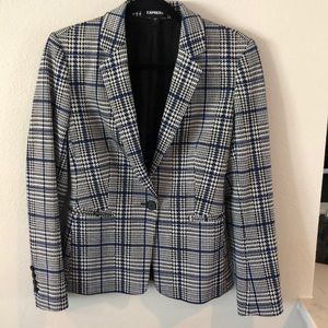 Express plaid notch collar, one button blazer